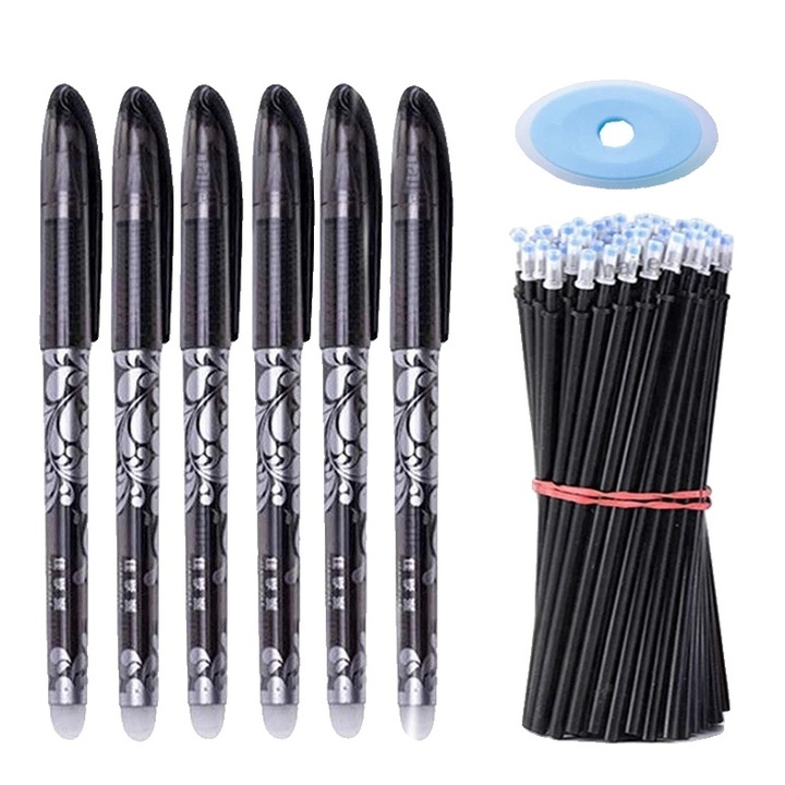 Set de pixuri gel stergibile, 57 bucati, negru, 0.5mm