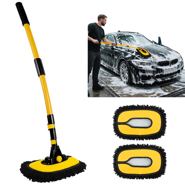 Perie de spalat masina, lungime ajustabila 56cm-140cm, maner curbat 15°, dimensiune cap 30cm x 18cm, set.