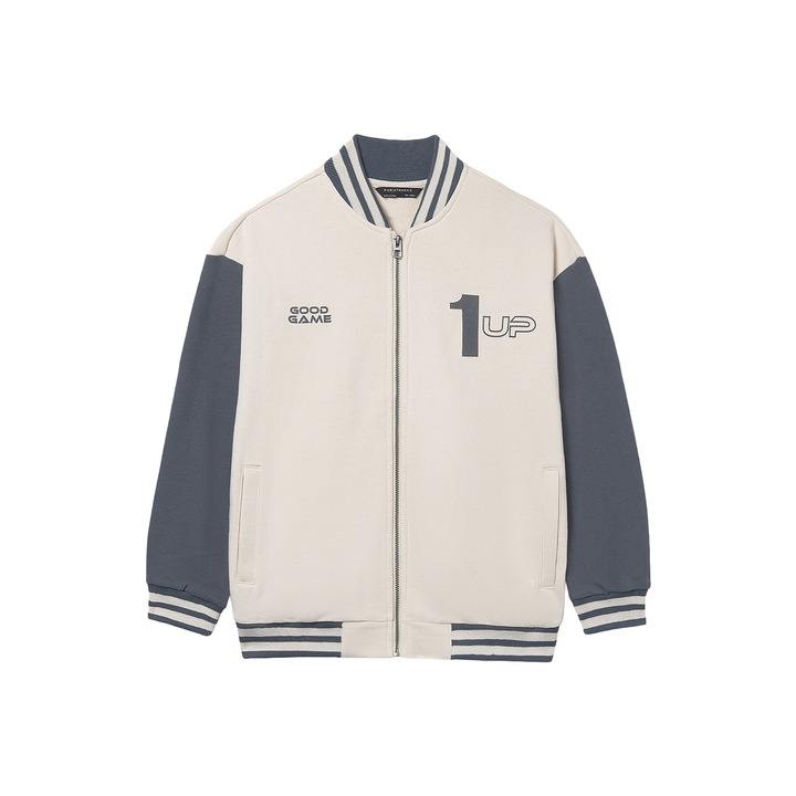 Geaca bomber copii, Mayoral, fermoar, bej, 52% poliester, 48% bumbac