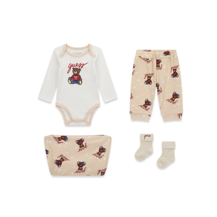 Compleu copii, Guess, set pentru bebelusi, bumbac, bej