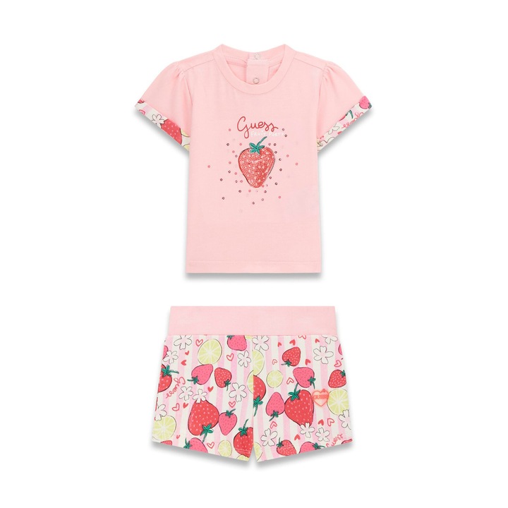 Set tricou+pantaloni scurti, Guess, Bumbac, Roz, 92 CM