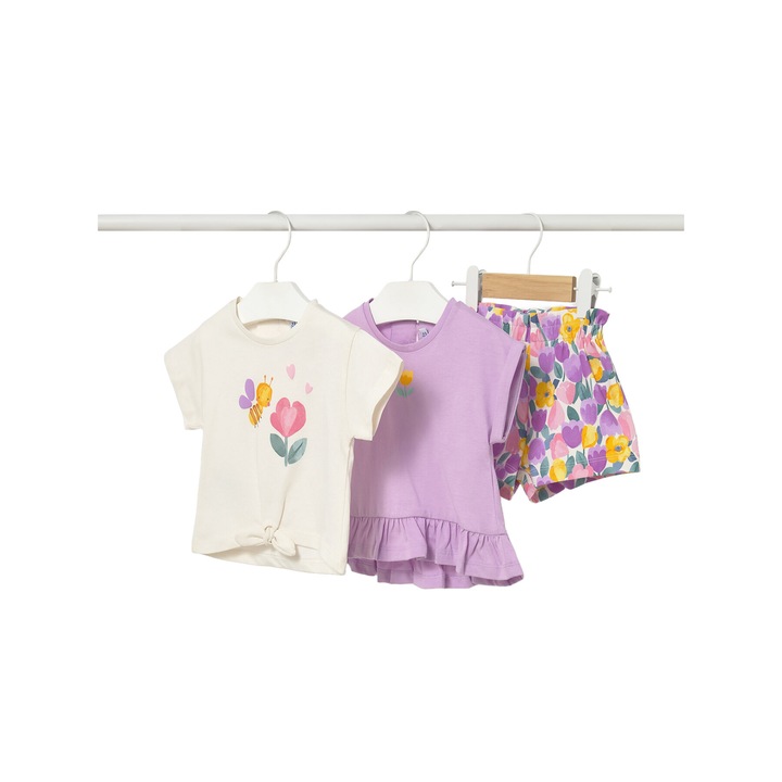 Set 2 tricouri+ pantaloni scurti, Mayoral, Bumbac, Mov, Multicolor, fete