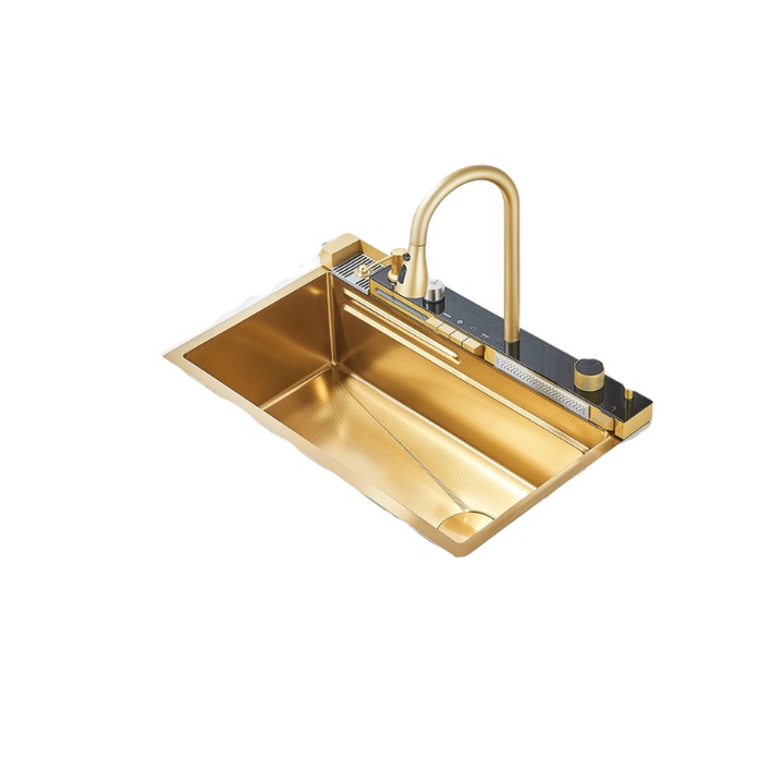 Csaptelep, többfunkciós keverő, szálcsiszolt arany kivitel, 75x45cm