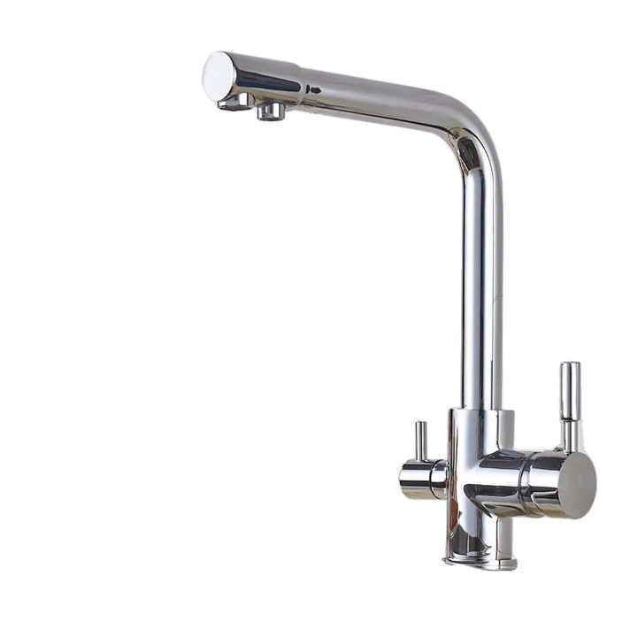 Csaptelep, dupla, hideg és meleg víz, króm, munkalapra szerelhető, 360°-ban forgatható