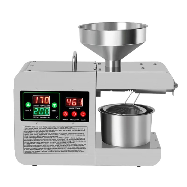 Presa de ulei X8S, moduri de presare duale, design prietenos cu utilizatorul, capacitate 500g, inox