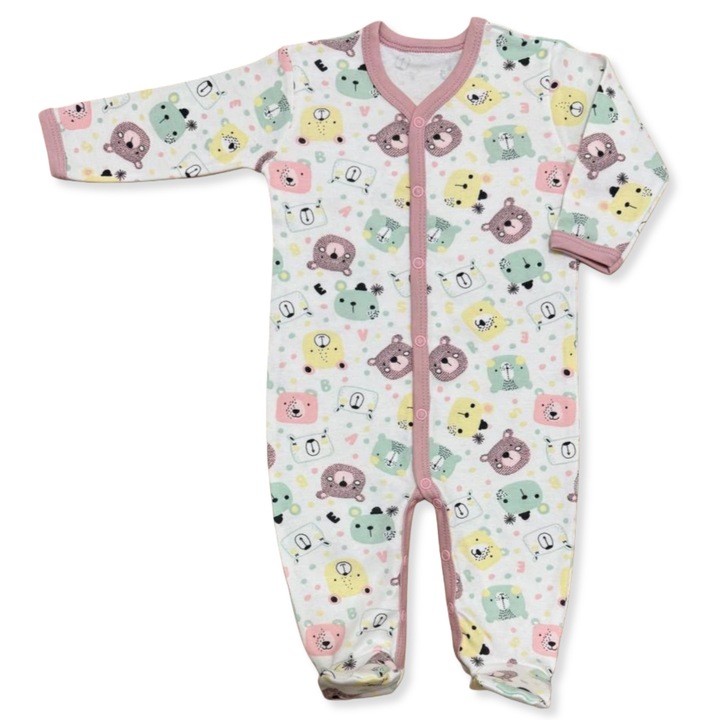 Salopeta copii, Dartomik, roz, cu ursi, Alb