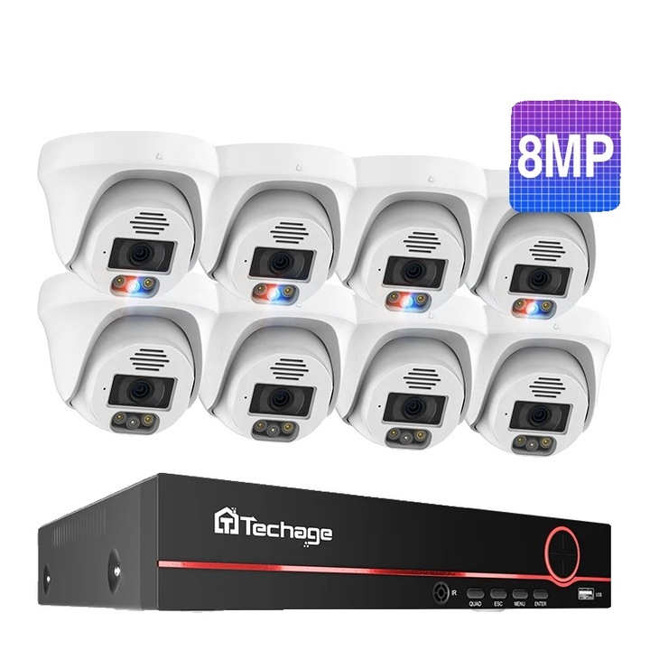 Kit Supraveghere 4CH NVR si 4 Camere, 8MP, Viziune Nocturna Color, IP67