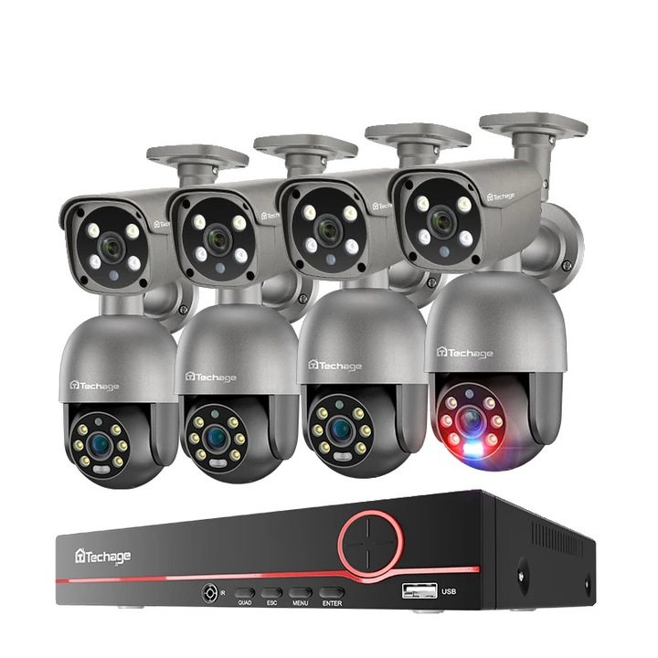 Kit Supraveghere, 8MP, 8 camere, comunicare bidirectionala, viziune nocturna color, 1T