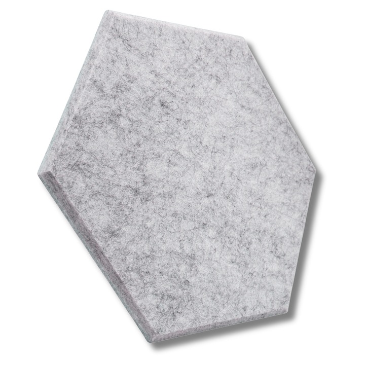 3D хексагонални декоративни стенни панели от филц, светлосив меланж, 26x30 см, топлоизолационен, акустичен комплект