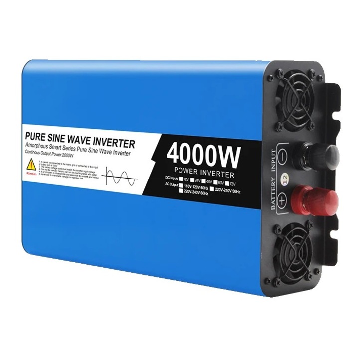 Inverter auto 4000W, 12V, unda sinusoidala pura, 340x220x90mm