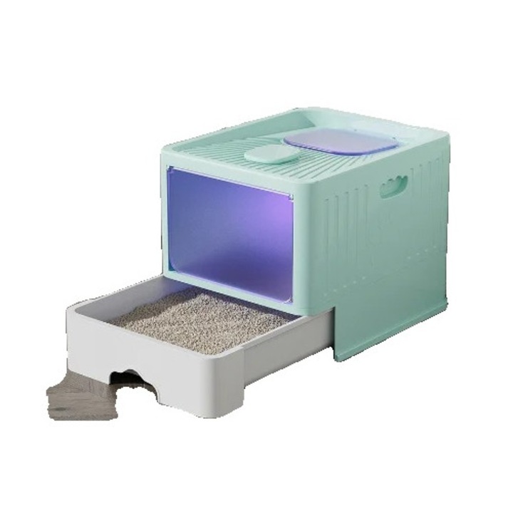 Litiere pentru pisici, design cu sertar glisant, protectie impotriva scurgerilor, verde, 48x37x38cm