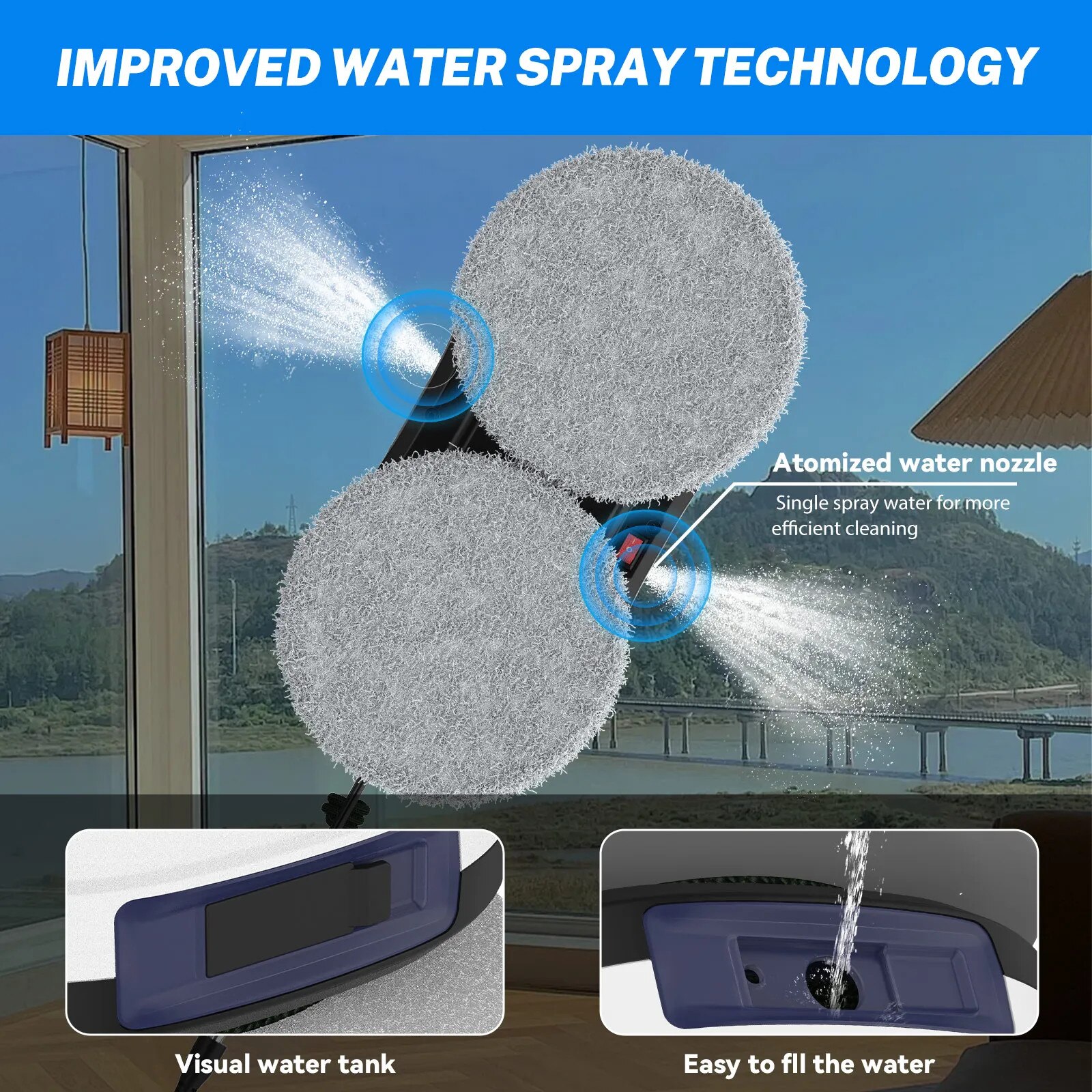 Robot de curatat ferestre, putere de aspiratie 2700Pa, control de la distanta, design ultra-subtire, moduri de curatare manual/automata