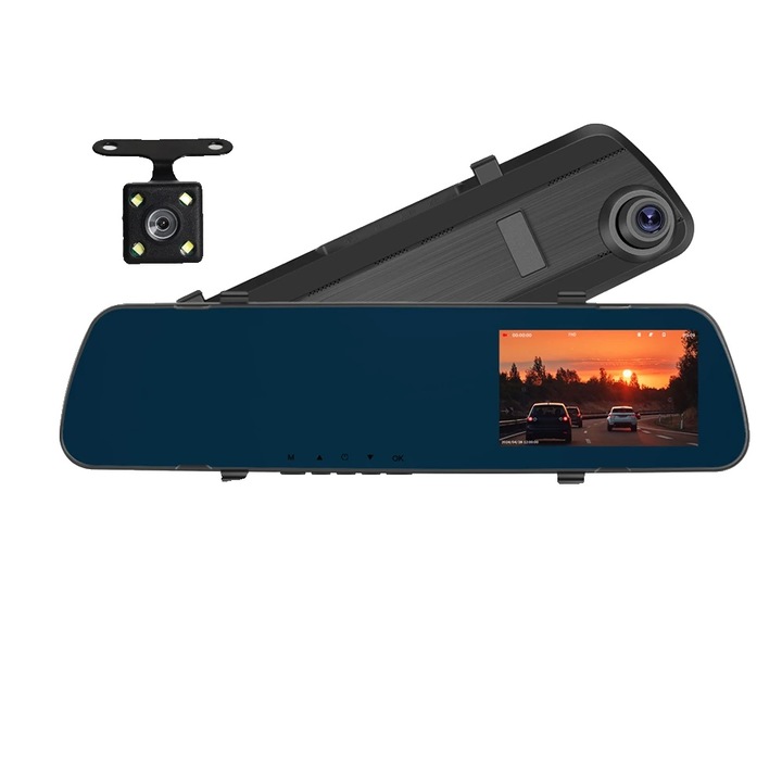 Autós kamera DVR dupla lencsés 1080P, 4 hüvelykes, 64GB, fekete