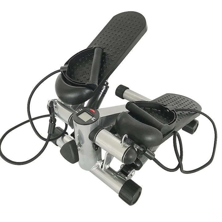 Mini stepper, Fitneszgép, Ellenállási szalagokkal, Kardió és lábizom edzés, Fekete/Szürke