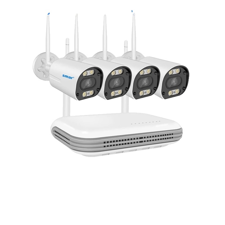 Kit Supraveghere 8CH NVR cu 4 Camere 5MP, Detectie Inteligenta, Wireless, 500g