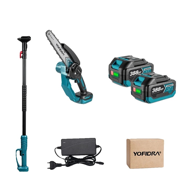 Fierastraie cu lant electric, design fara fir, lungime ajustabila, 2 baterii, 1-1.7m