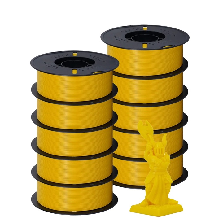 Filament 3D, 10KG, PETG, sárga, 1.75mm, tömör