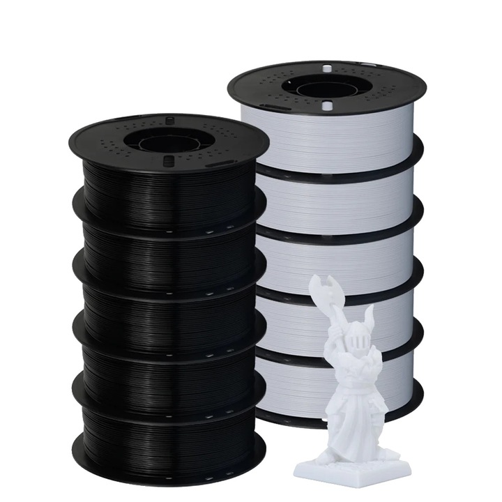 Filament 3D, PETG, 1.75mm, készlet 5 fekete 5 fehér, 1kg