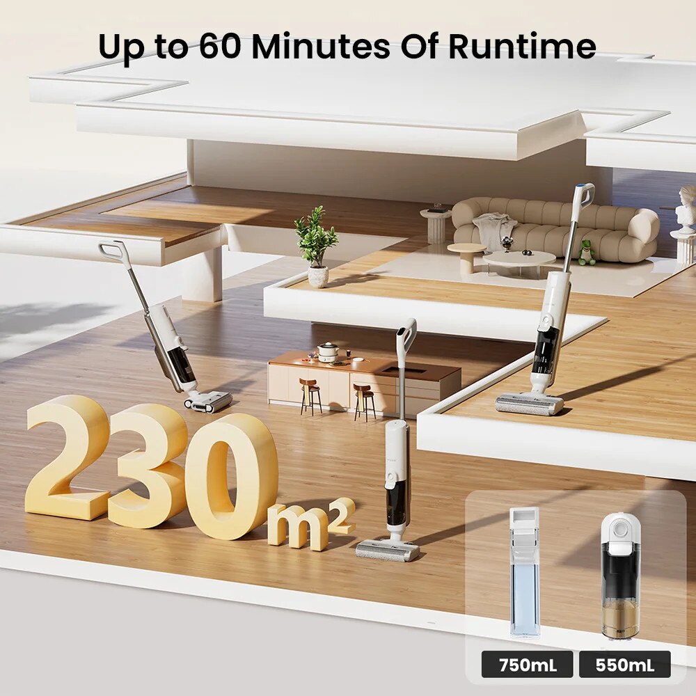 F10 Ultra, Aspirator Fara Fir 3‑in‑1 Umed/Uscat, 60 Min Autonomie, Rezervor Dublu 1, 3 L, Auto-curatare, 3 Moduri, 220–240 V, Stecher EU, Alb