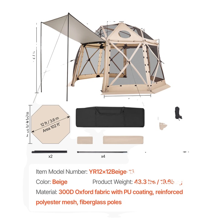 Pavilion pop-up, 12x12ft, bej, protectie impotriva vremii, capacitate 8-15 persoane