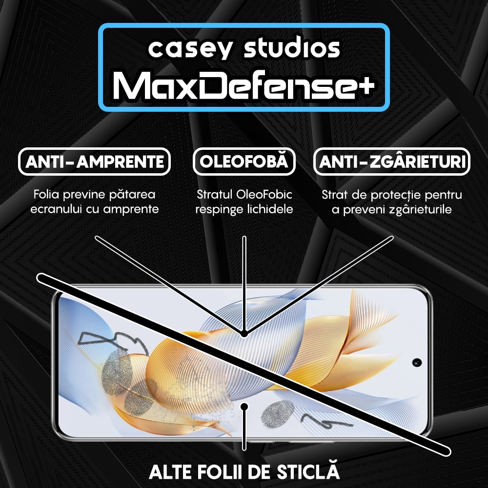Folie Sticla CASEY STUDIOS™ compatibila cu Honor 90, MaxDefense+, Anti Zgarieturi, Full Glue, Full Cover 3D, Margini Negre