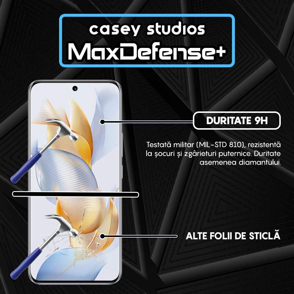 Folie Sticla CASEY STUDIOS™ compatibila cu Honor 90, MaxDefense+, Anti Zgarieturi, Full Glue, Full Cover 3D, Margini Negre