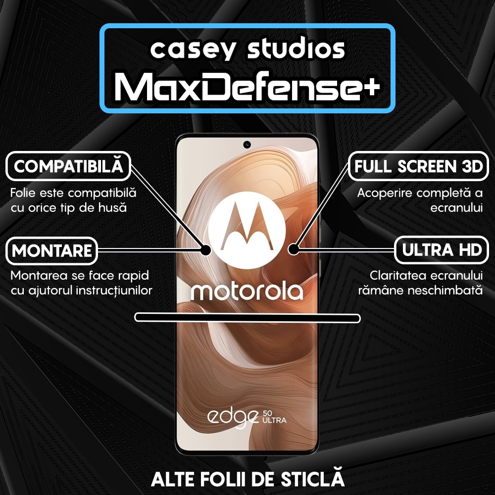 Folie Sticla CASEY STUDIOS™ compatibila cu Motorola Edge 50 Ultra, Full Cover 3D, Full Glue, Margini Negre