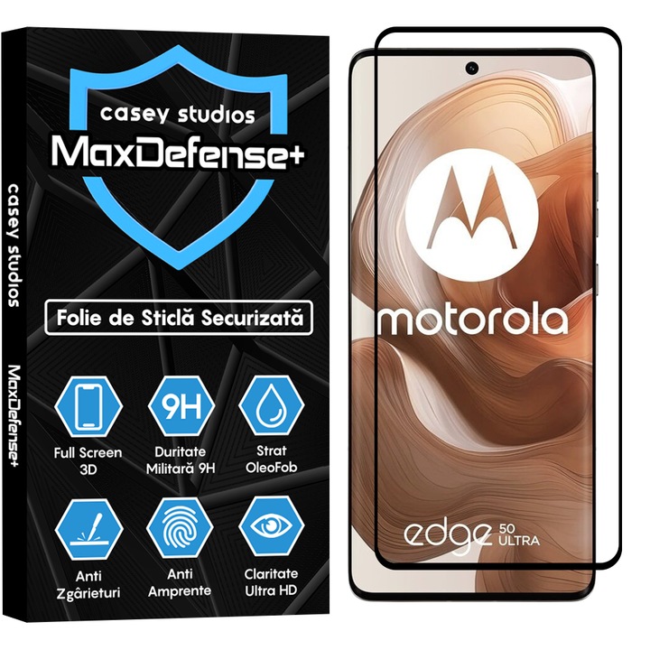 Folie Sticla CASEY STUDIOS™ compatibila cu Motorola Edge 50 Ultra, Full Cover 3D, Full Glue, Margini Negre
