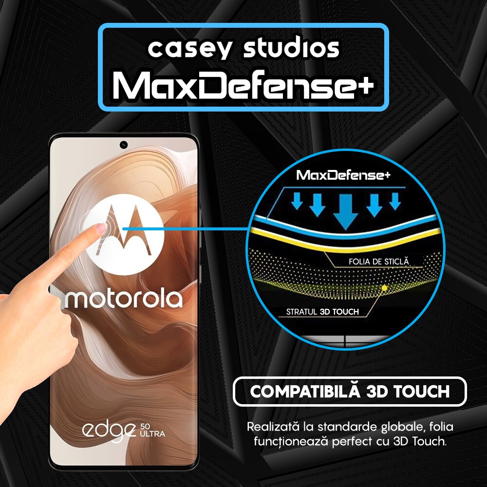 Folie Sticla CASEY STUDIOS™ compatibila cu Motorola Edge 50 Ultra, Full Cover 3D, Full Glue, Margini Negre