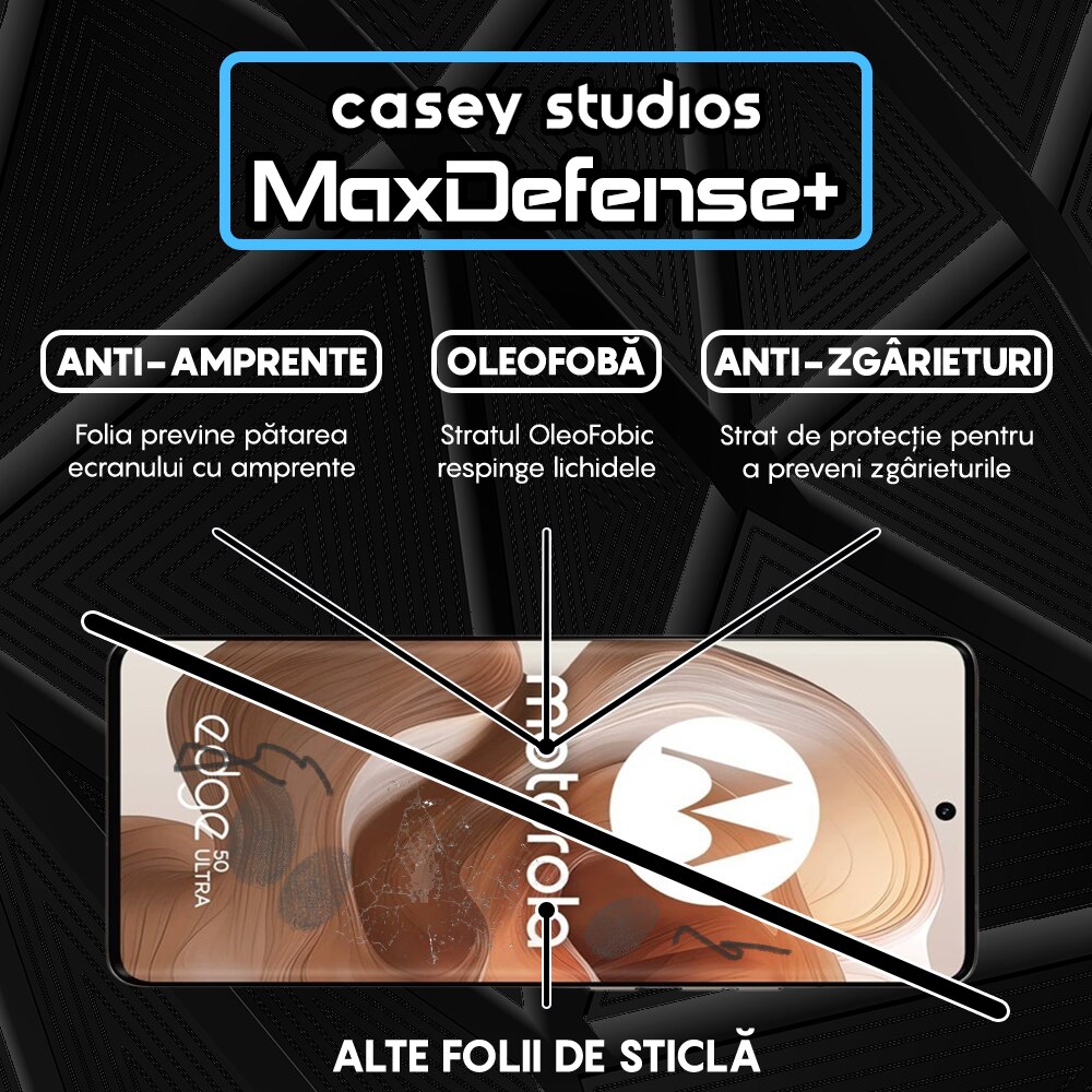 Folie Sticla CASEY STUDIOS™ compatibila cu Motorola Edge 50 Ultra, Full Cover 3D, Full Glue, Margini Negre