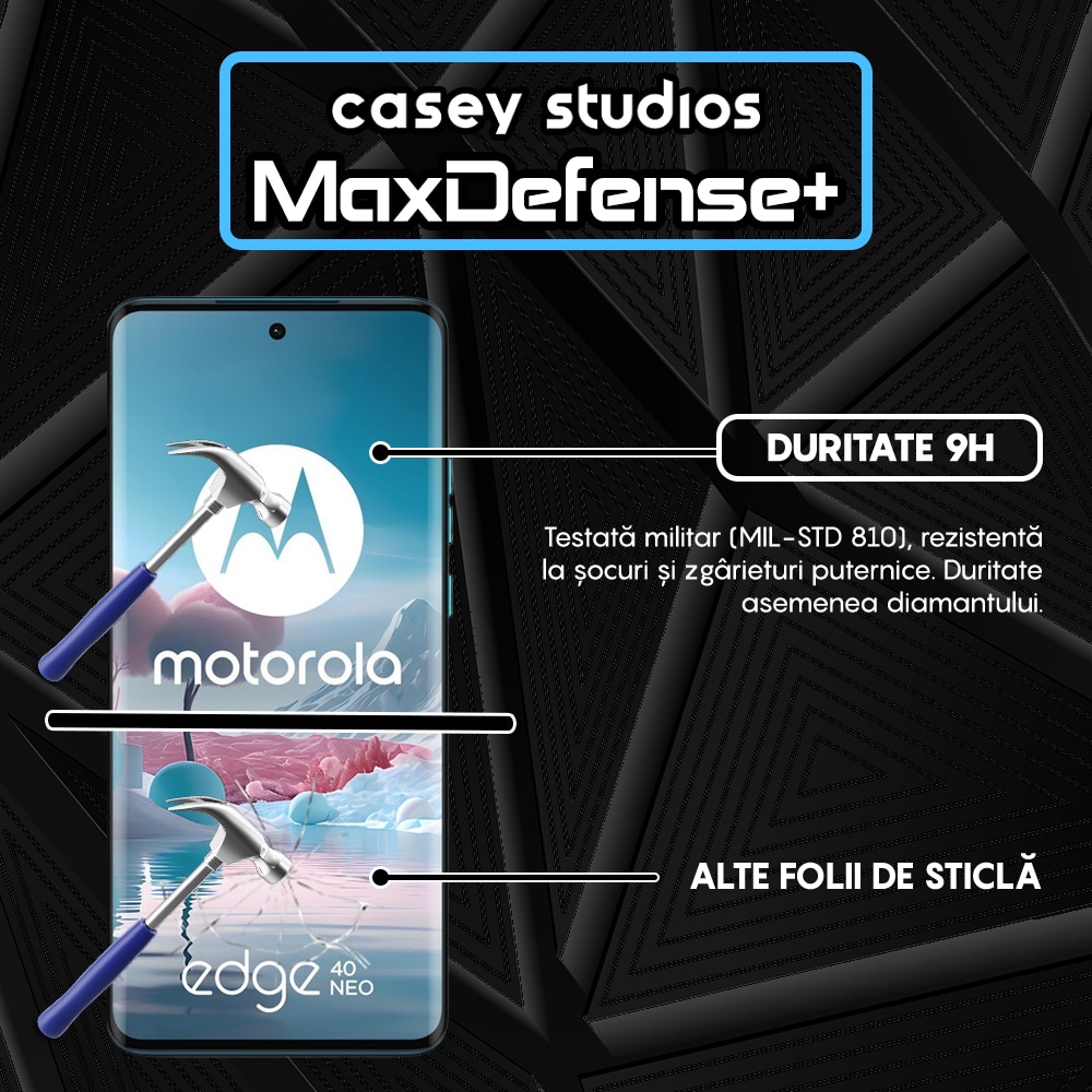 Folie Sticla CASEY STUDIOS™ compatibila cu Motorola Edge 40 / Edge 40 Neo, MaxDefense+, Anti Zgarieturi, Full Glue, Margini Negre