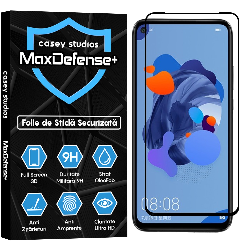 Folie Sticla CASEY STUDIOS™ compatibila cu Huawei Honor 20 / Honor 20 Pro / Mate 30 Lite / Nova 5T, Full Cover 3D, Full Glue, Margini Negre