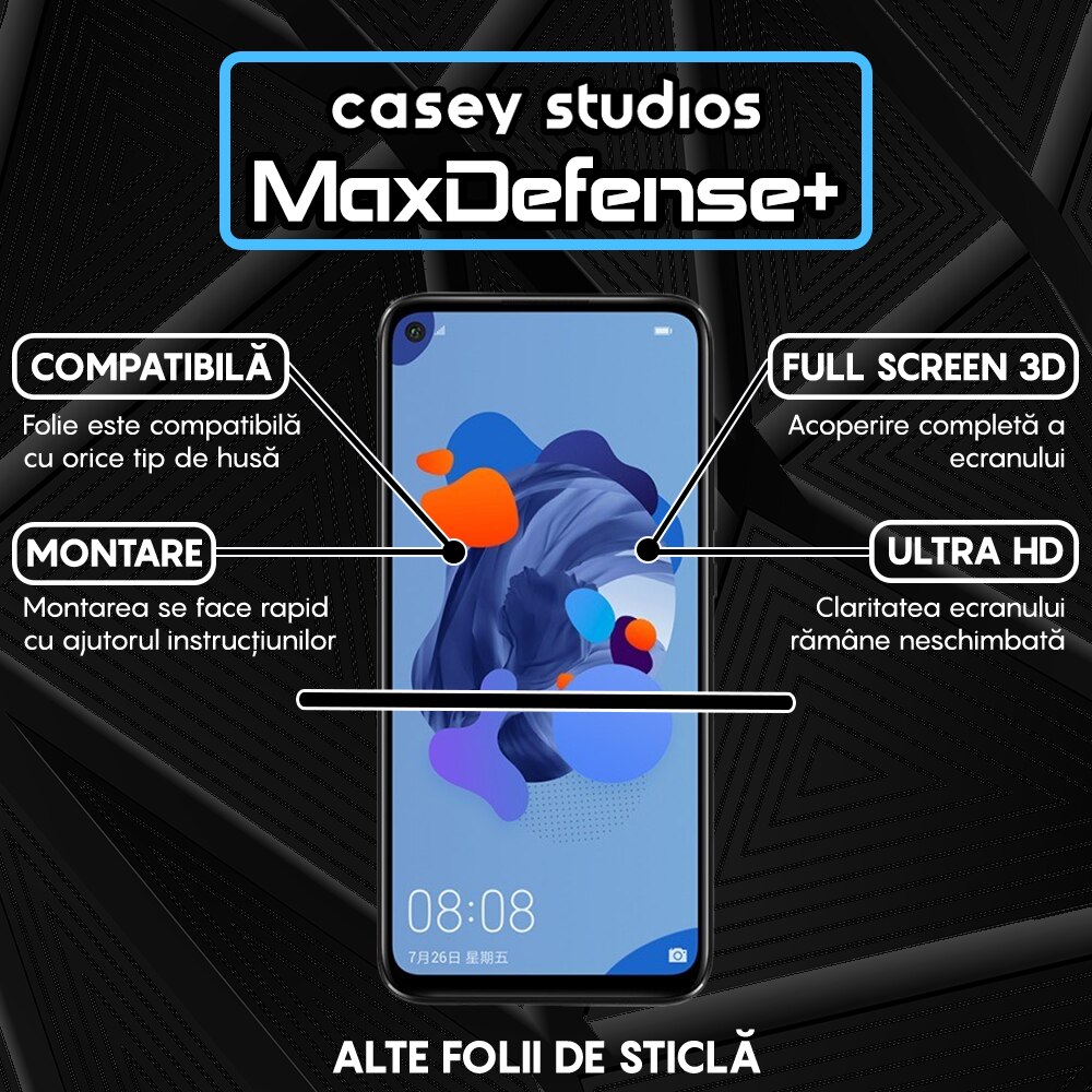 Folie Sticla CASEY STUDIOS™ compatibila cu Huawei Honor 20 / Honor 20 Pro / Mate 30 Lite / Nova 5T, Full Cover 3D, Full Glue, Margini Negre