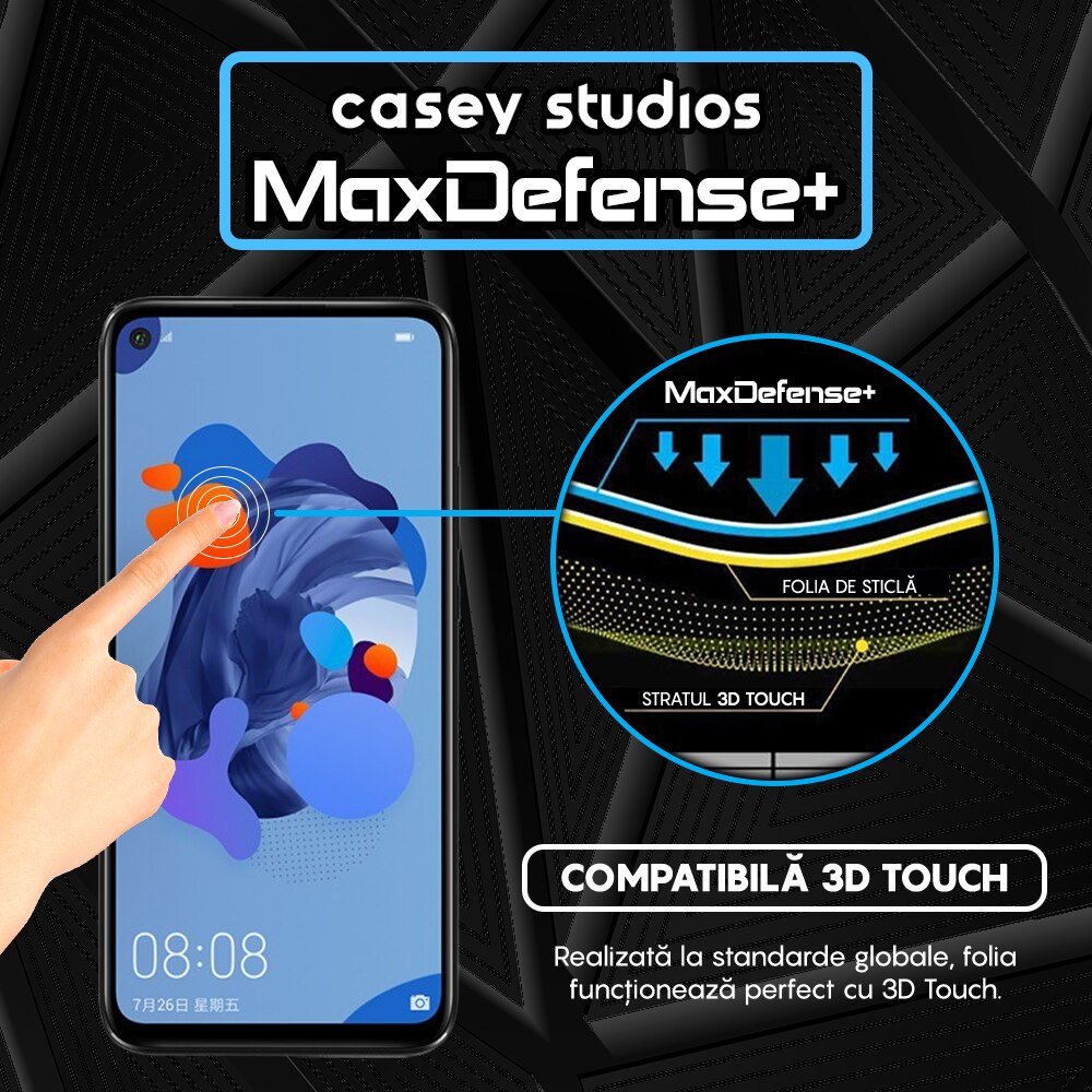 Folie Sticla CASEY STUDIOS™ compatibila cu Huawei Honor 20 / Honor 20 Pro / Mate 30 Lite / Nova 5T, Full Cover 3D, Full Glue, Margini Negre
