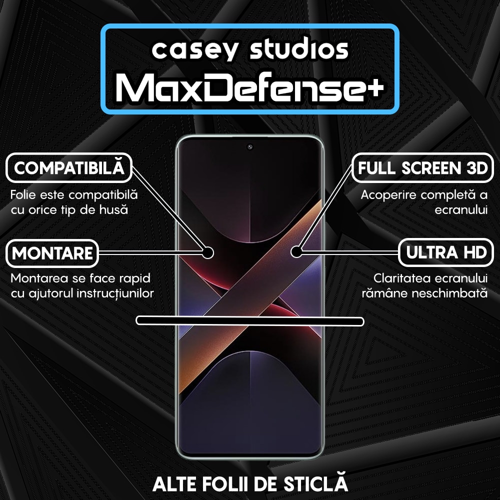 Folie Sticla CASEY STUDIOS compatibila cu Xiaomi Poco X7 Pro, Full Glue, Sticla Securizata, Margini Negre