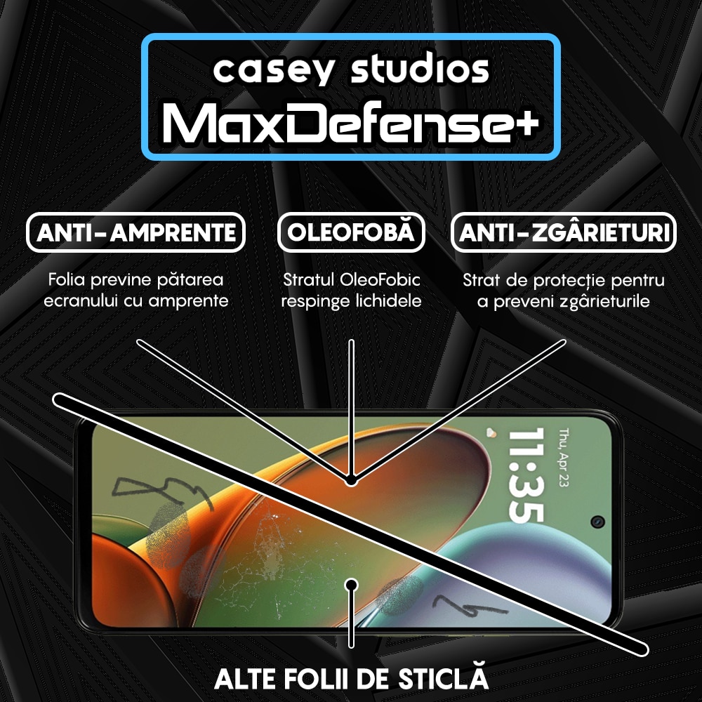 Folie Sticla CASEY STUDIOS compatibila cu Motorola Moto G15 Power, Full Glue, Margini Negre