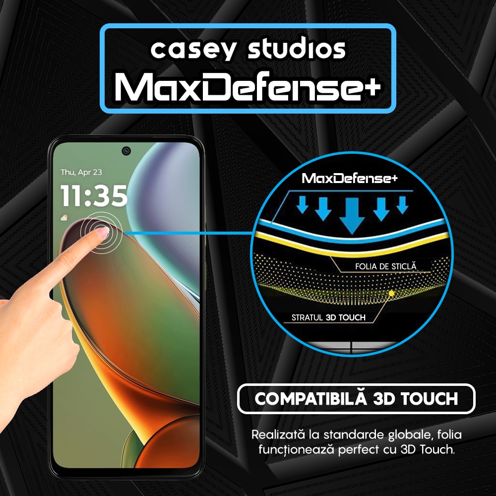 Folie Sticla CASEY STUDIOS compatibila cu Motorola Moto G15 Power, Full Glue, Margini Negre