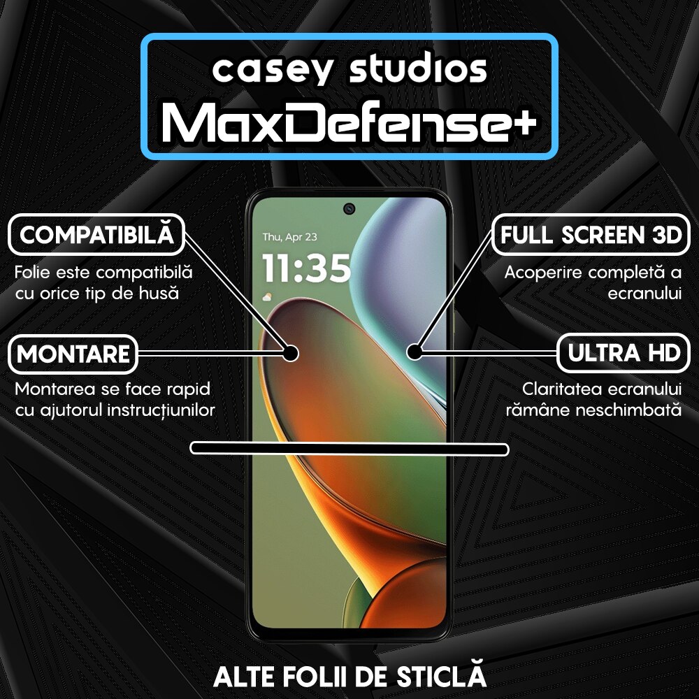 Folie Sticla CASEY STUDIOS compatibila cu Motorola Moto G15 Power, Full Glue, Margini Negre