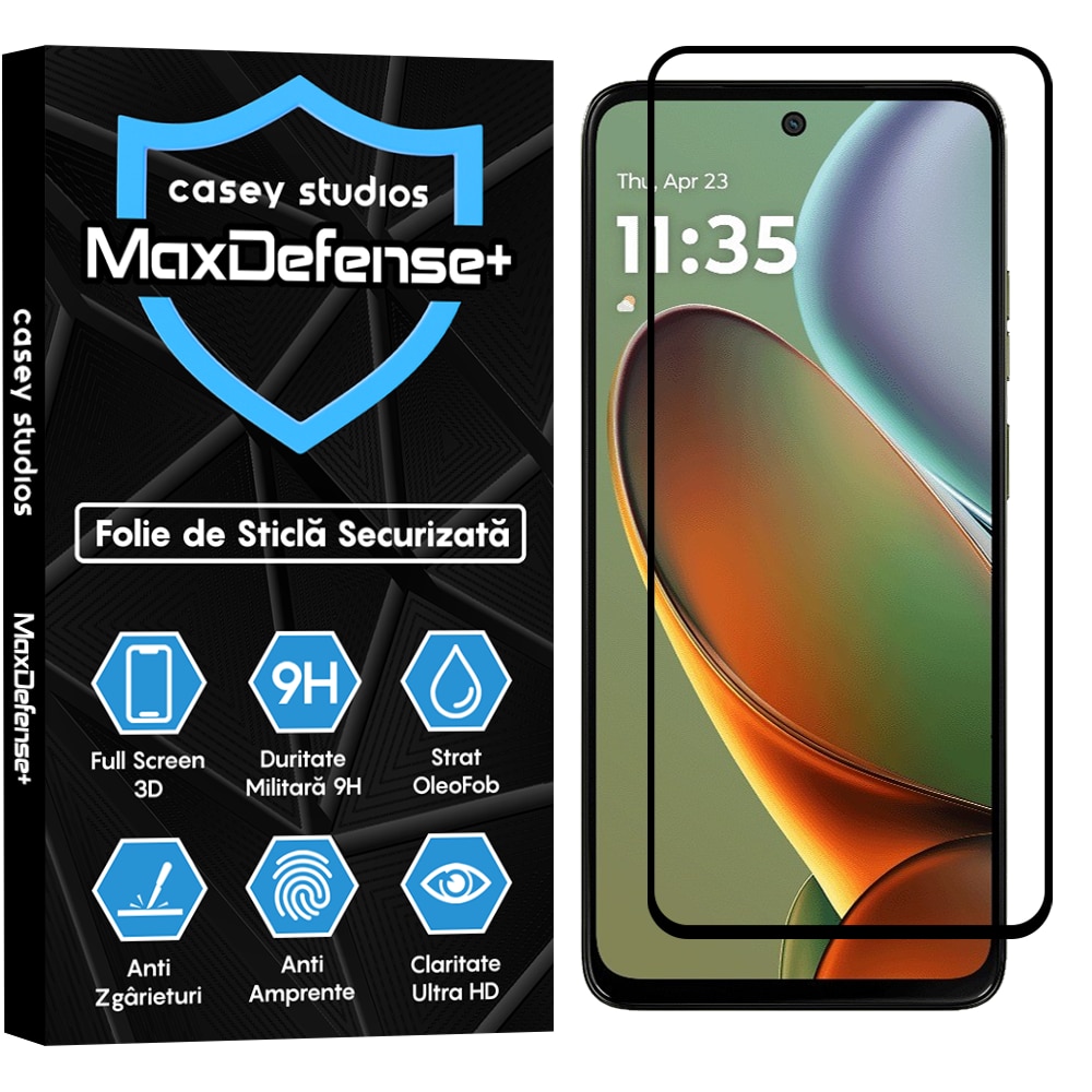 Folie Sticla CASEY STUDIOS compatibila cu Motorola Moto G15 Power, Full Glue, Margini Negre