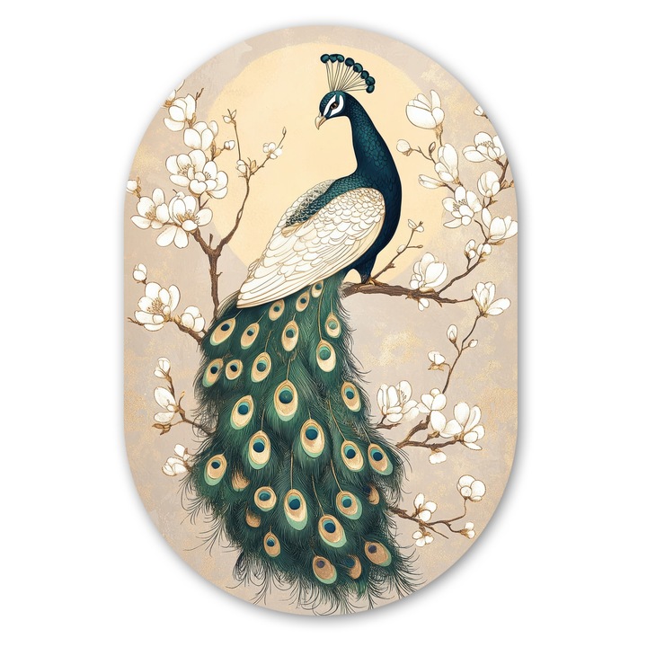 Овална картина, абстрактна, декоративна, за всекидневна, кухня, модерно изкуство, декорация на стени, кремава 40x60 см