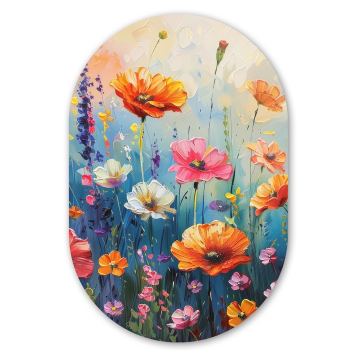 Овална картина, абстрактна, декоративна, за всекидневна, кухня, модерно изкуство, декорация за стена, многоцветна 60x90 см