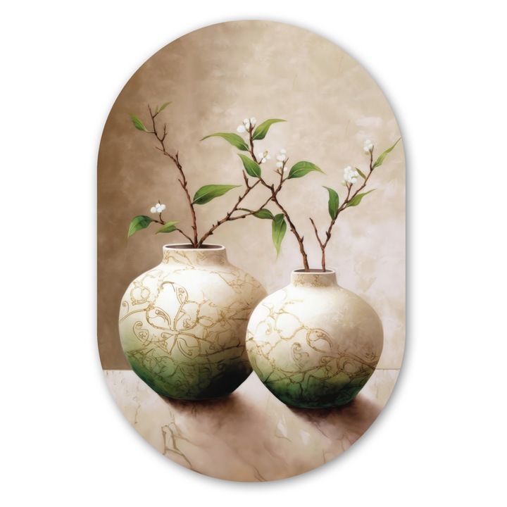 Овална картина, абстрактна, декоративна, за всекидневна, кухня, модерно изкуство, декорация за стена, кремава, 60x90 см