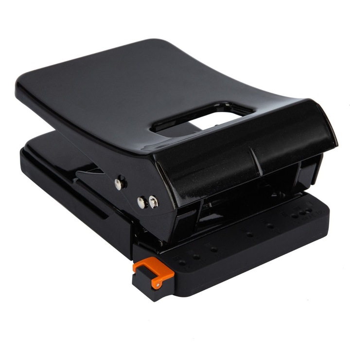 Perforator 45 coli E0143 negru, metalic, cu tehnologie patentata Efortless pentru reducerea efortului, distanta 80 mm, 860g