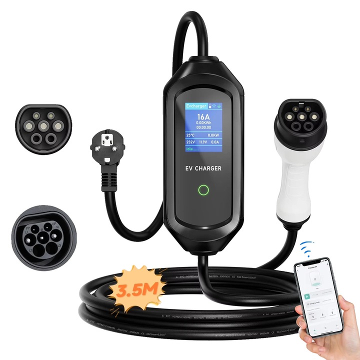Incarcator portabil EV, 3.5KW, 3.5M, cu aplicatie, Tip 2
