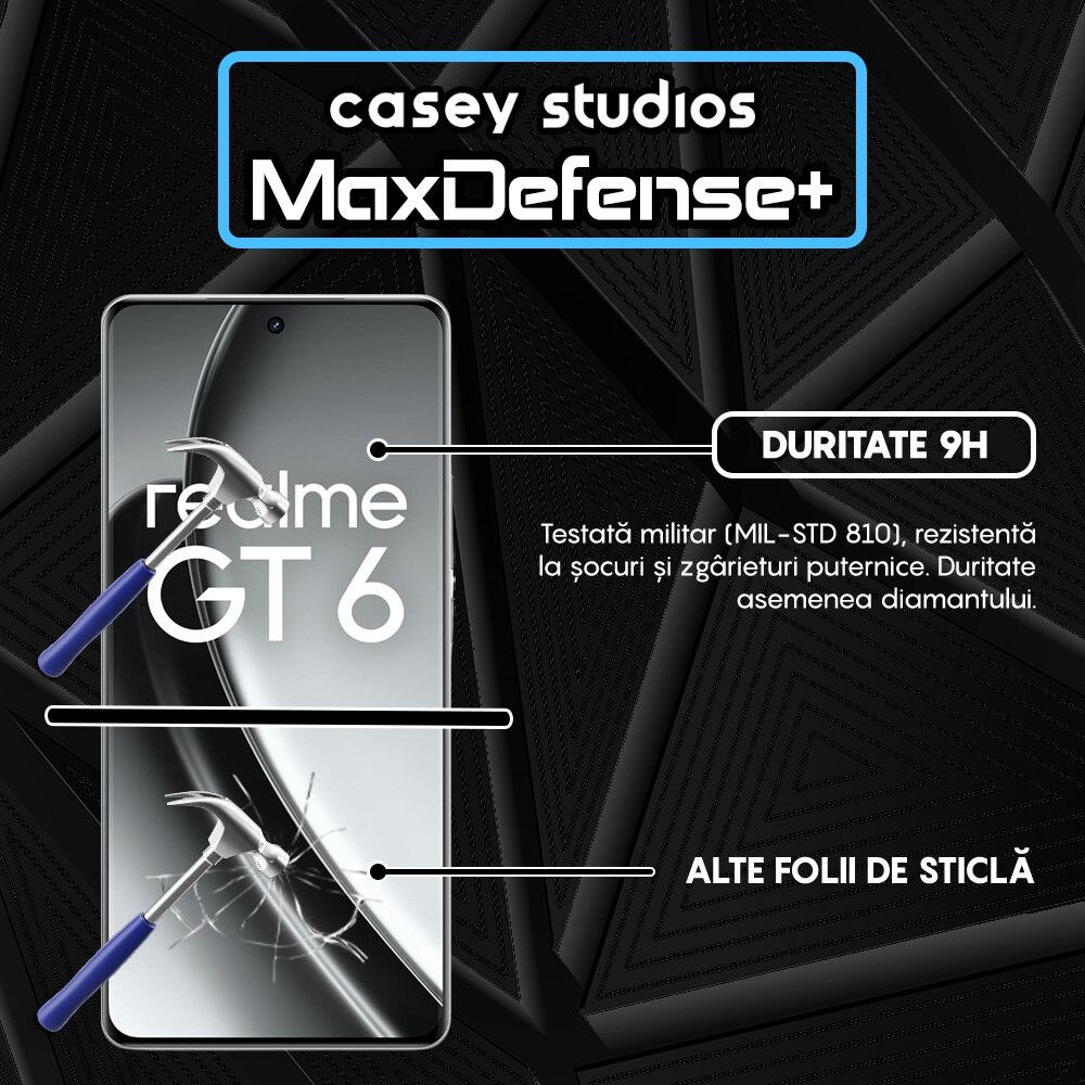 Folie Sticla CASEY STUDIOS™ compatibila cu Realme GT 6, Full Cover 3D, Full Glue, Margini Negre