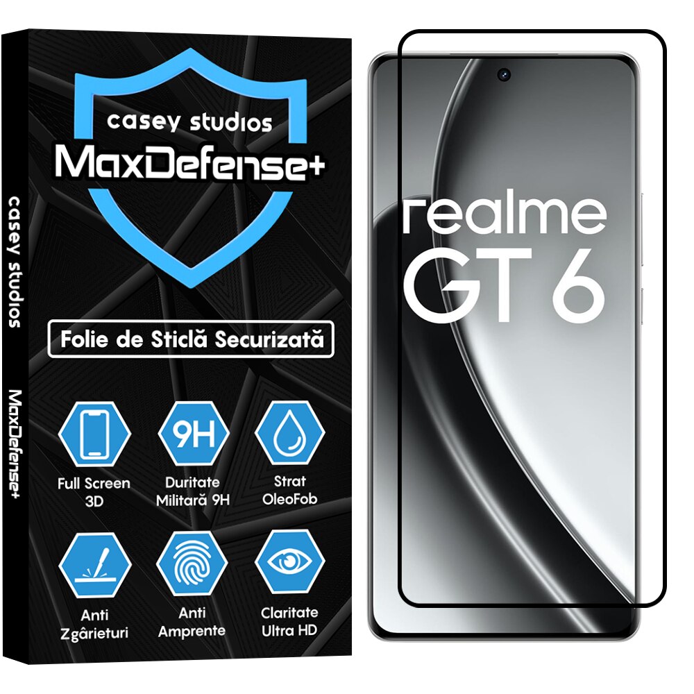 Folie Sticla CASEY STUDIOS™ compatibila cu Realme GT 6, Full Cover 3D, Full Glue, Margini Negre