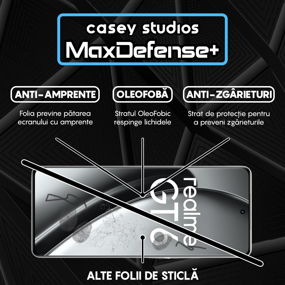 Folie Sticla CASEY STUDIOS™ compatibila cu Realme GT 6, Full Cover 3D, Full Glue, Margini Negre