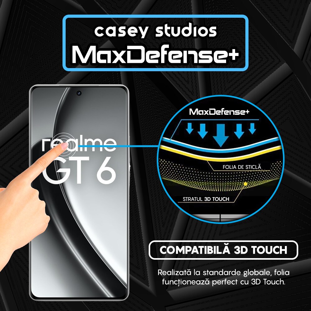 Folie Sticla CASEY STUDIOS™ compatibila cu Realme GT 6, Full Cover 3D, Full Glue, Margini Negre