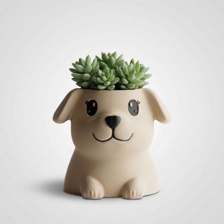 Ghiveci Decorativ Puppy, Bej, Plastic PLA, 15 cm