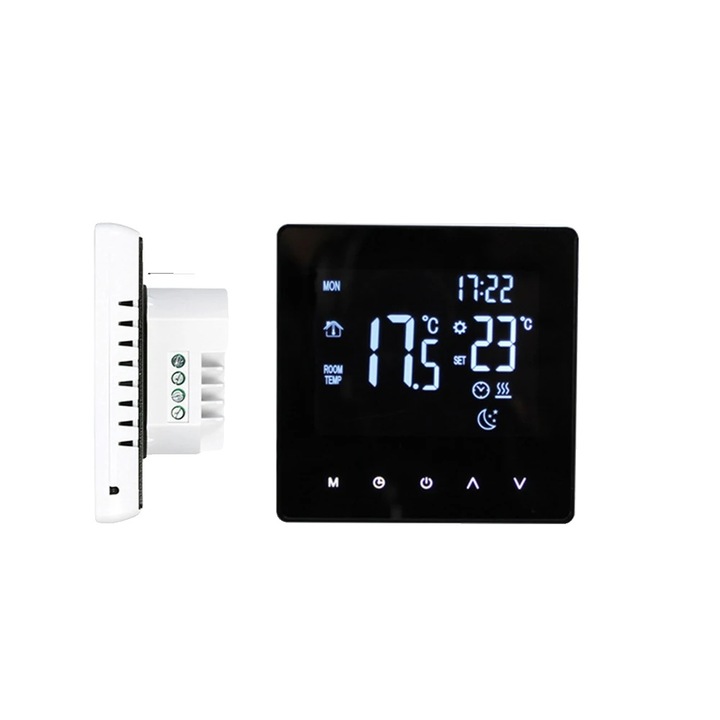 Termostat inteligent, LCD, control programabil saptamanal, alb, fara WIFI